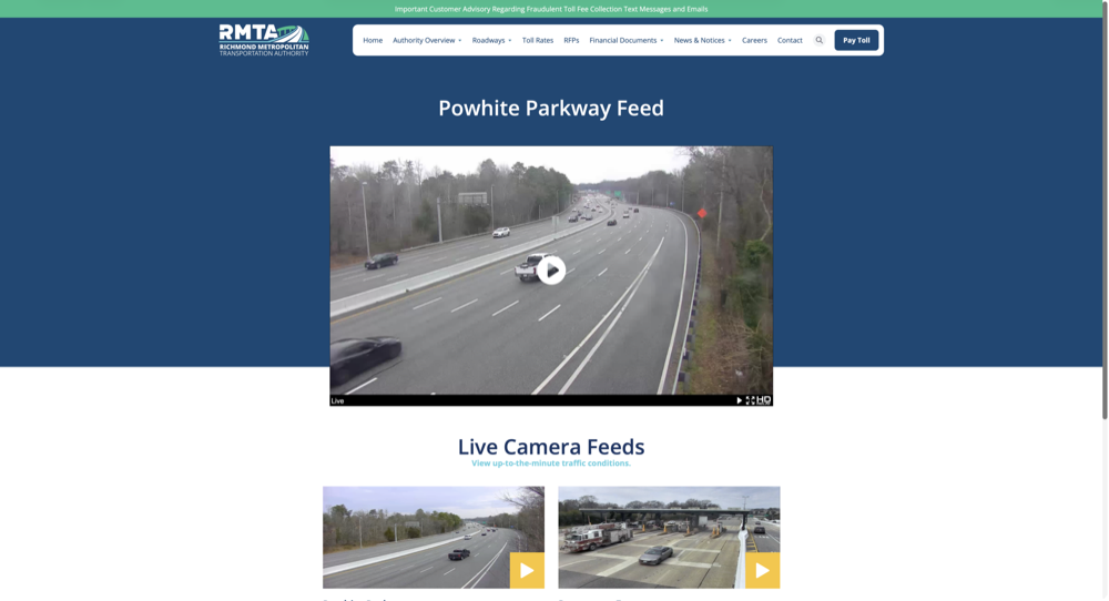 RMTA website — live Powhite Parkway traffic feed